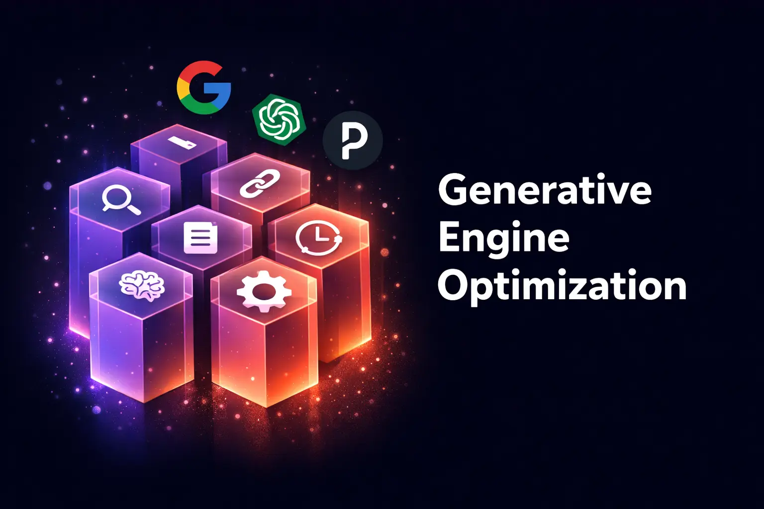 Infographic showing the 7 pillars of Generative Engine Optimization — entity authority, structured content, citation worthiness, topical depth, freshness signals, technical accessibility, and multi-platform presence