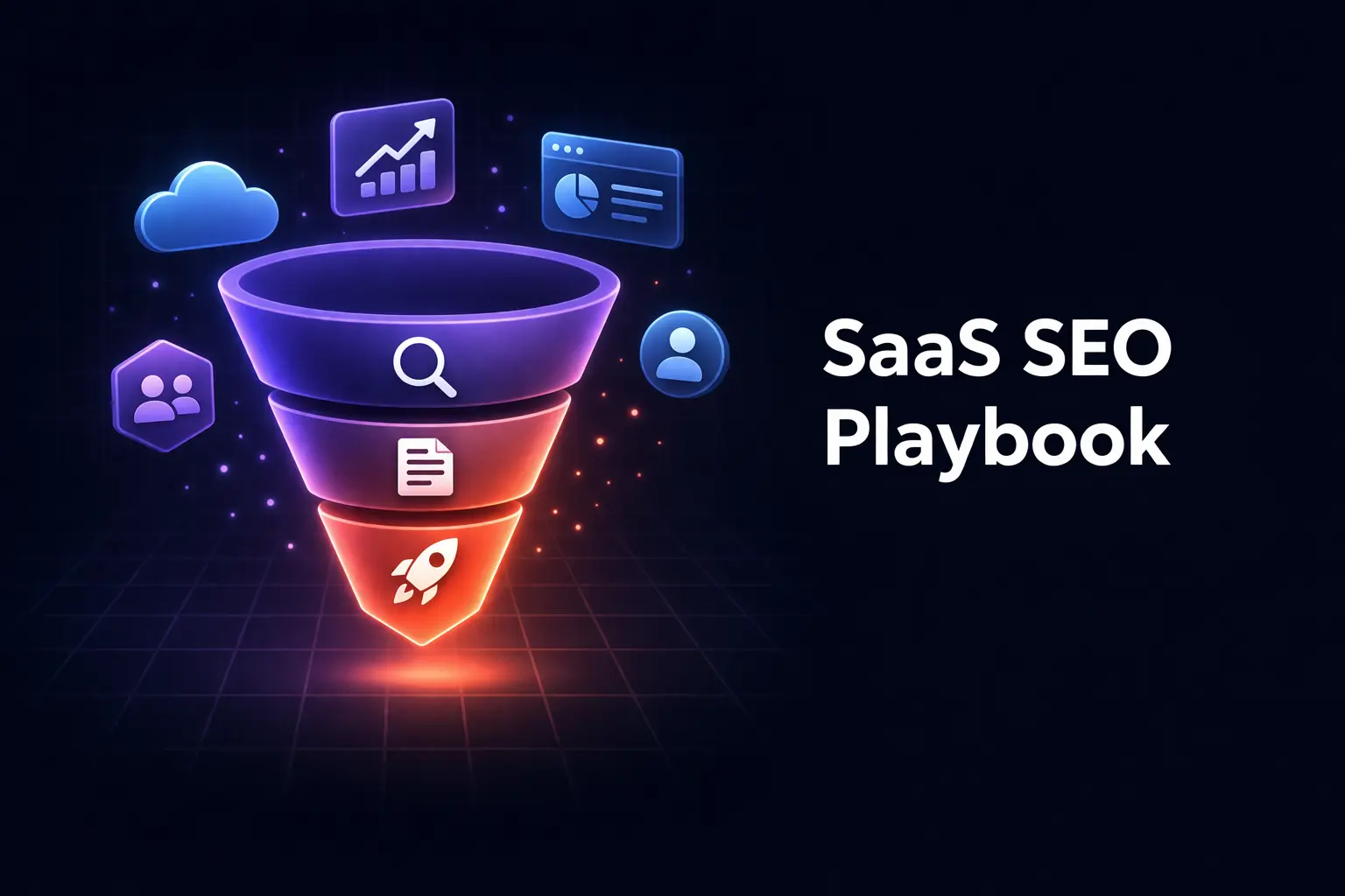 Funnel diagram showing the SaaS SEO strategy — top of funnel problem-aware content, middle of funnel solution-aware content, and bottom of funnel product-aware content driving demo requests